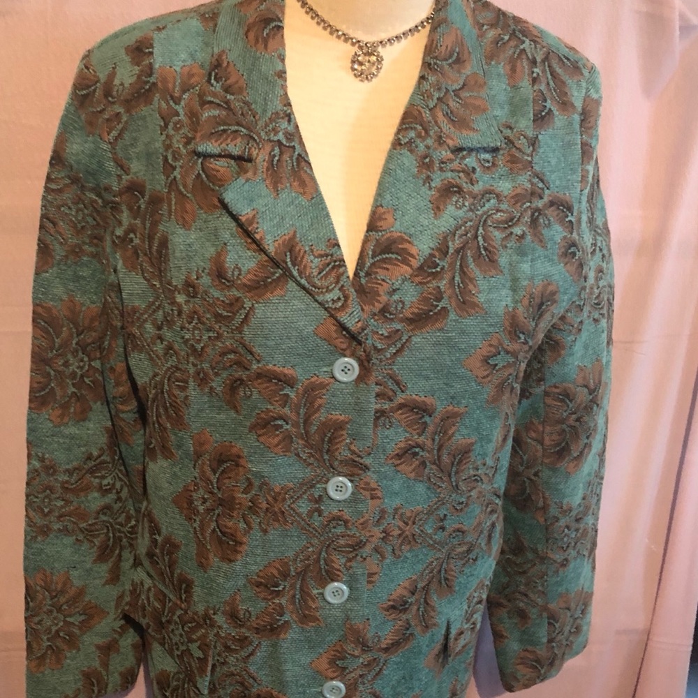 Denim and Co. Turquoise Brocade Blazer